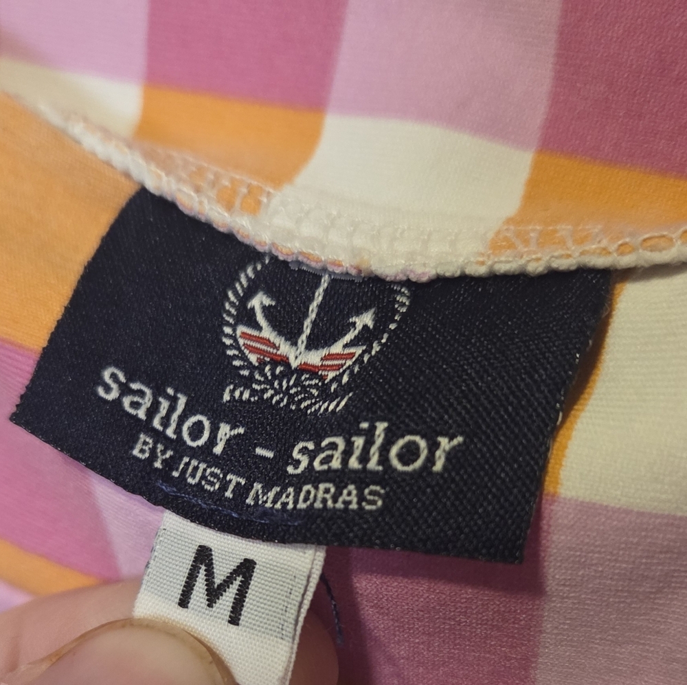 Sailor Sailor Just Madras Gingham Checker Plaid Dress Pink Orange Women's Medium - Picture 3 of 5